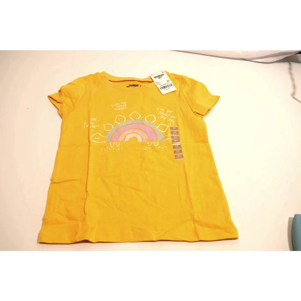 NWT OshKosh B'ghosh Girl's Cotton Tee Size 5T in Yellow w/ Rainbow Design
